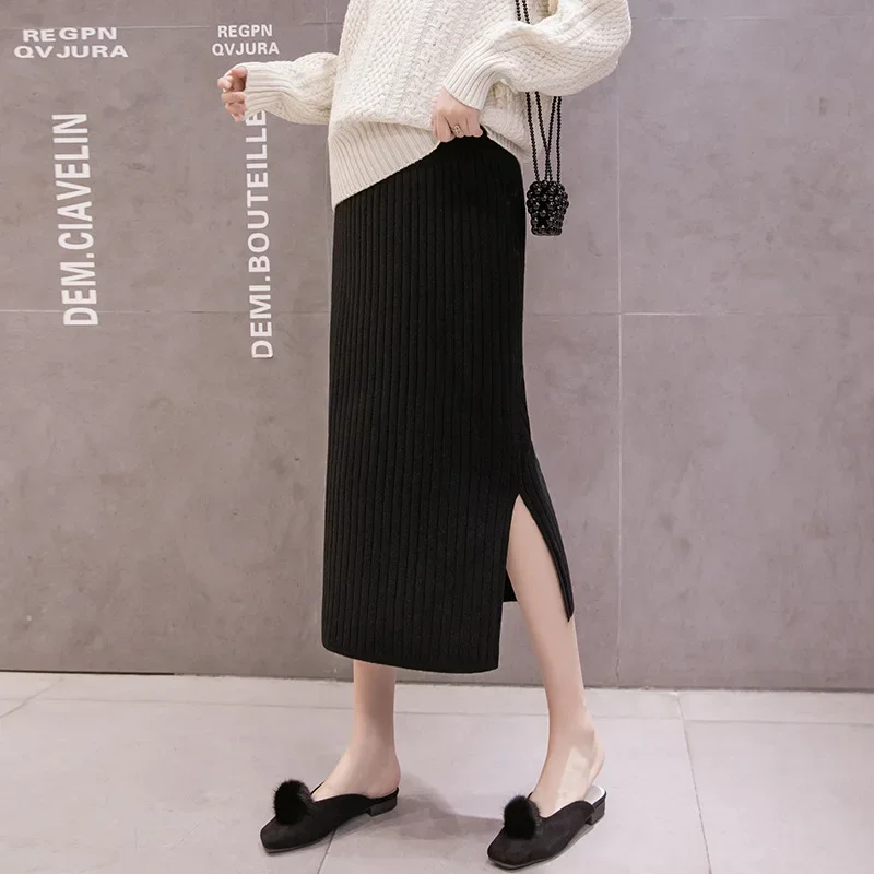 Maternity High Waist Slimming Knitted Mini Skirt Pregnancy Outerwear Mid-Length Bodycon One-Step Skirt for Expectant Mothers