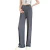 Korean Style Summer Maternity Formal Trousers Loose Casual Pregnant Woman Straight Pants Low Waist Drawstring Pregnancy Pants 4