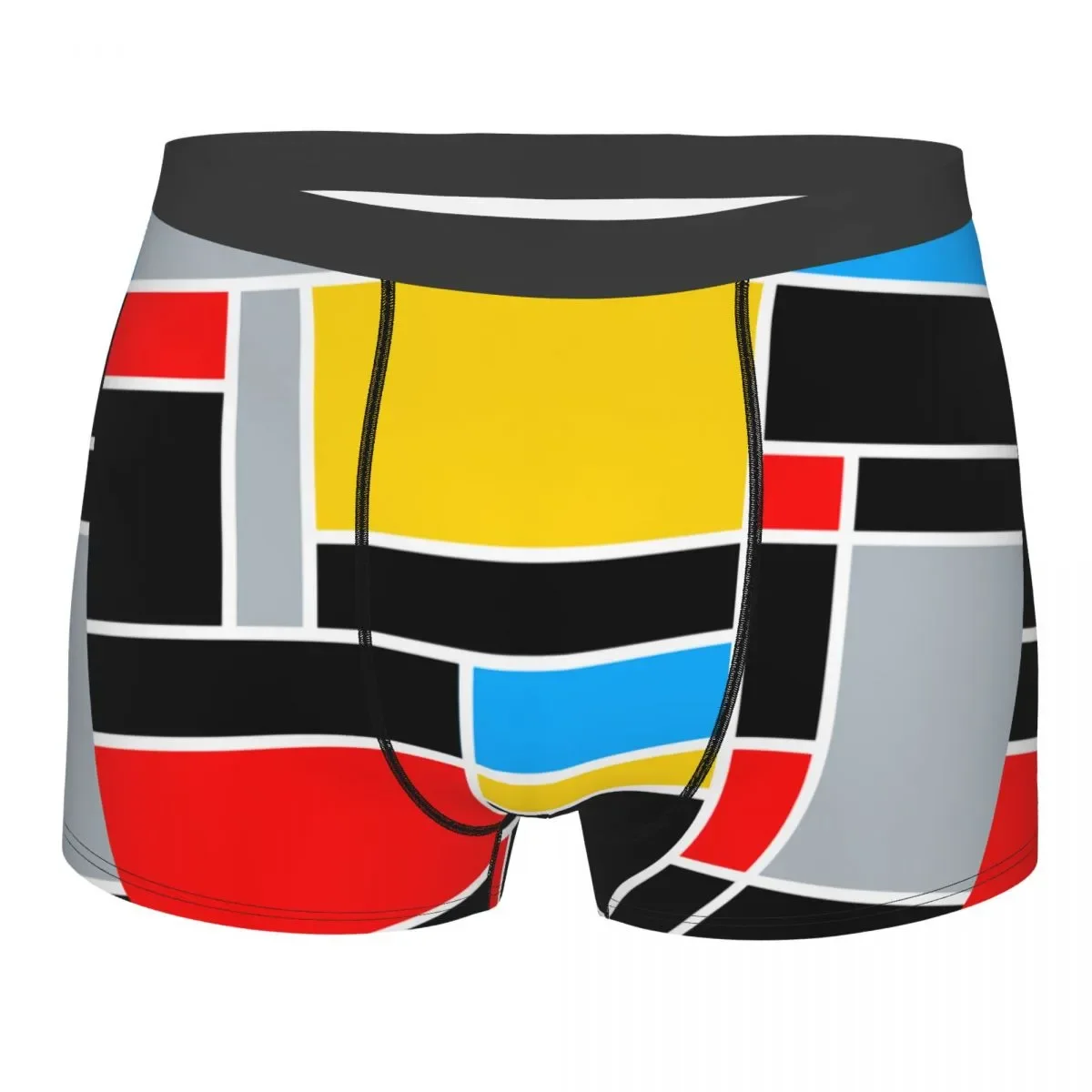 

Men Mondrian Style Underwear Red Yellow Blue Squares Novelty Boxer Briefs Shorts Panties Male Polyester Underpants S-XXL