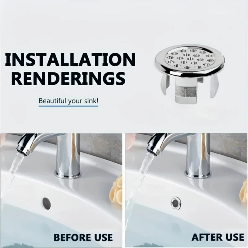4pcs Bathroom Kitchen Basin Sink, Overflow Cover Ring Insert Replacement, Hole Round Drain Cap, Basin Accessory