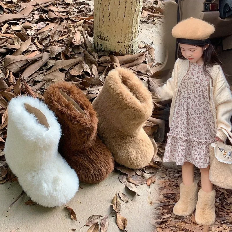 

Botas Para Niña Child Snow Boots 2023 New Winter Thickened Warm Girl Cotton Boots Plush Padded Boots Cute Ankle Boots Kid Shoes