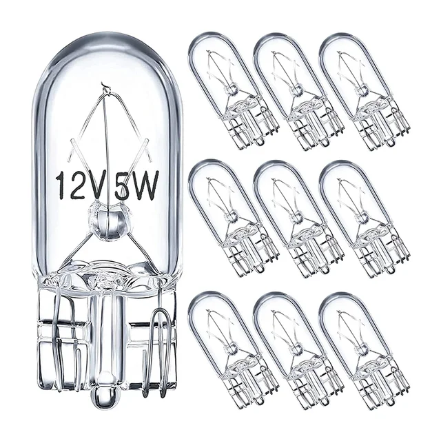 10 X Signal Lamp Glass T10 W5W 501 194 12V 5W/3W W2.1x9.5d Single Filament Car Bulb Auto Light 1