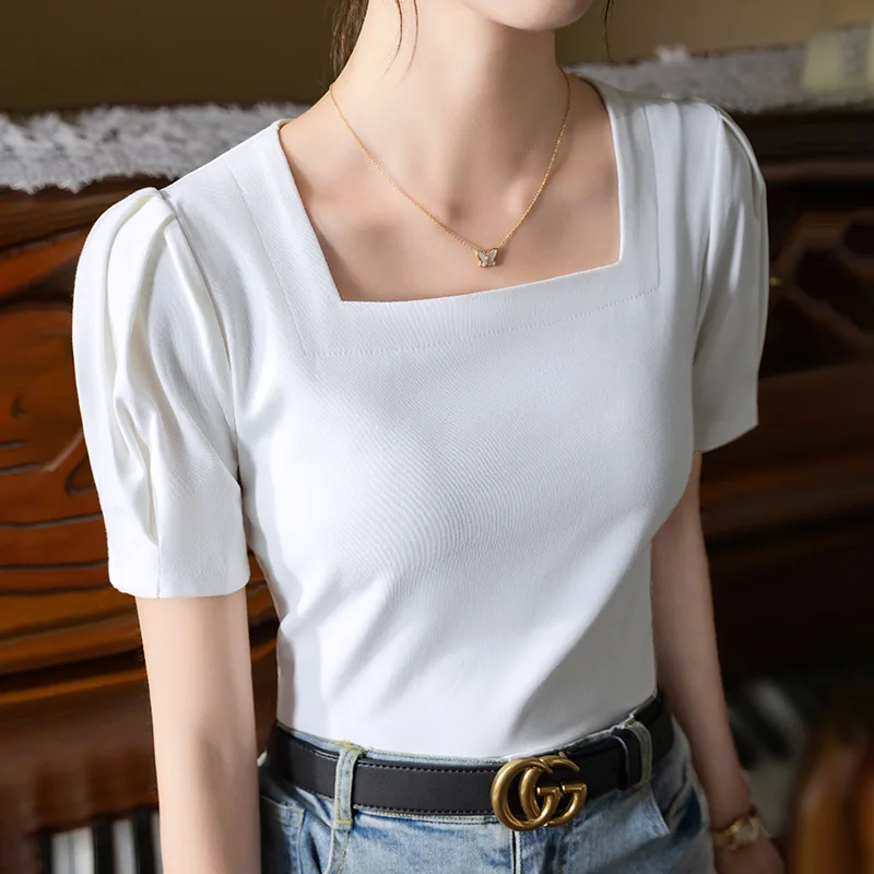 

HIgh Quality 2024 Women Tops Pure Color Simple Design Spring Summer T- Shirt Female Clothing Sexy Crop Top Clothes Blouse Y2k