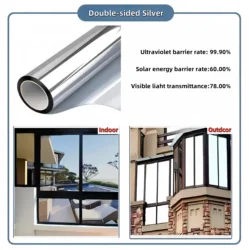 Silver Sun Protection & Heat - Insulating Privacy Window Film - Anti - Peeping, Blackout Sunshade - 30X200Cm (Double - Sided Silver)