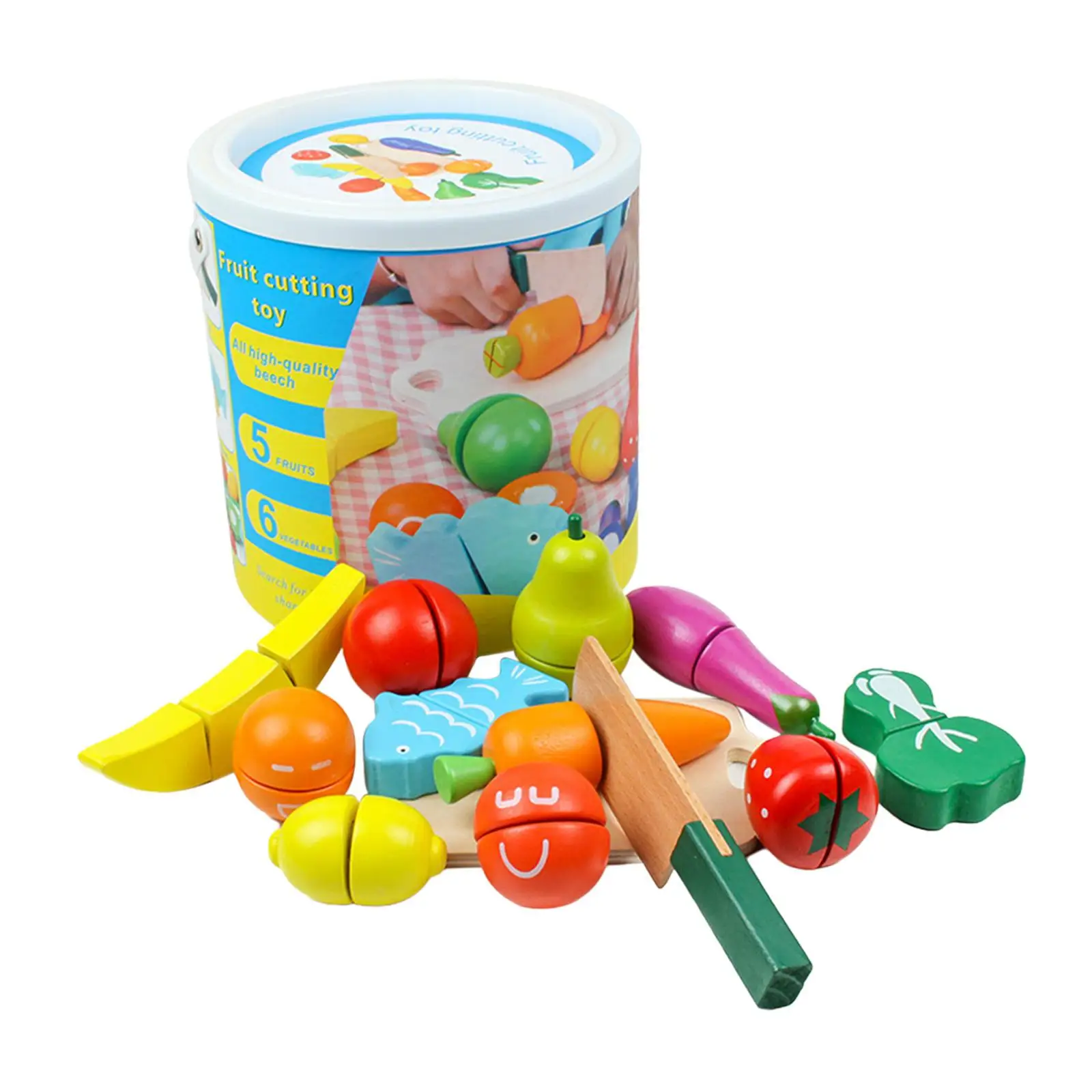 Play Food Toy Educational Playset Pretend Kitchen Toys Wooden Fruit Vegetable Cutting Toys for Toddlers Ages 1-3 Years Old