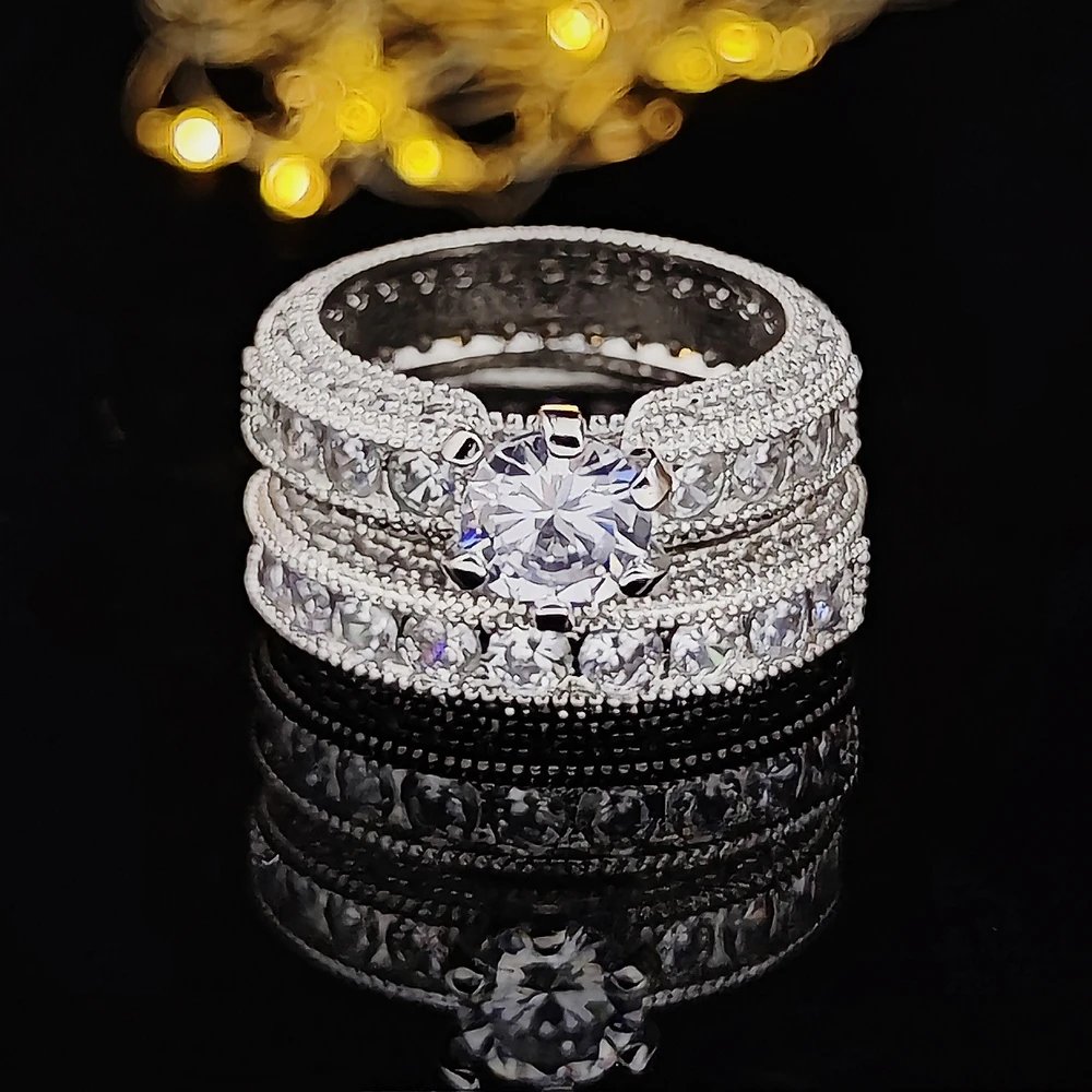 Conjunto de anillos de boda grandes para mujer, sortija de compromiso,  color plateado, joyería para fiesta, R4428X, novedad de 2023|Anillos| -  AliExpress