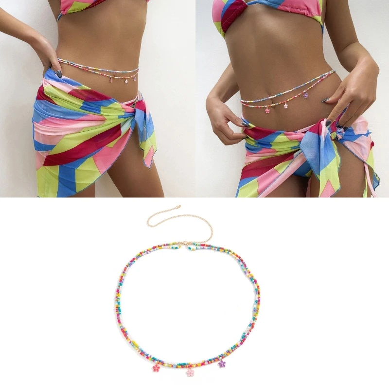 

Layered Waist Chain Beaded Belly Chains Bikinis Belt Beach Summer Waist Beads Body Jewelry for Women and Girls DXAA