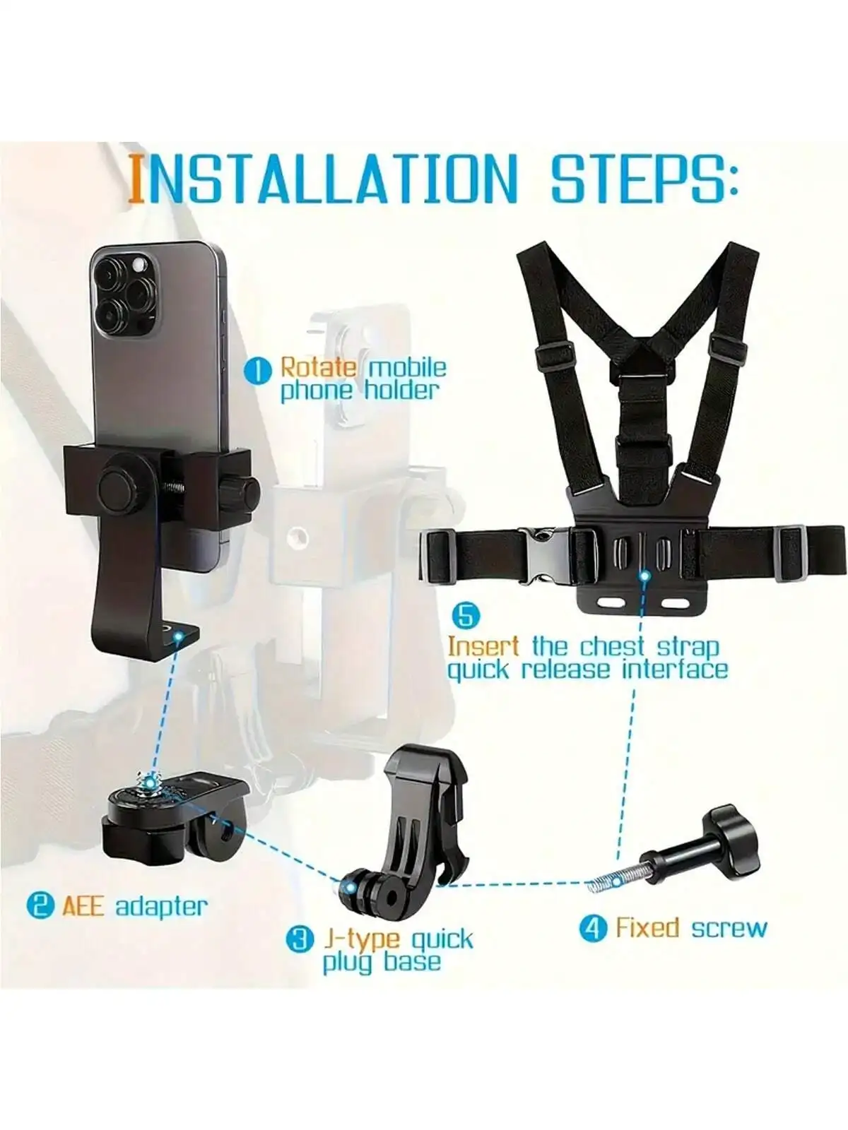 Stabilisateur de téléphone pectoral anti-vibration pour GoPro Hero 11/10/9 Insta360