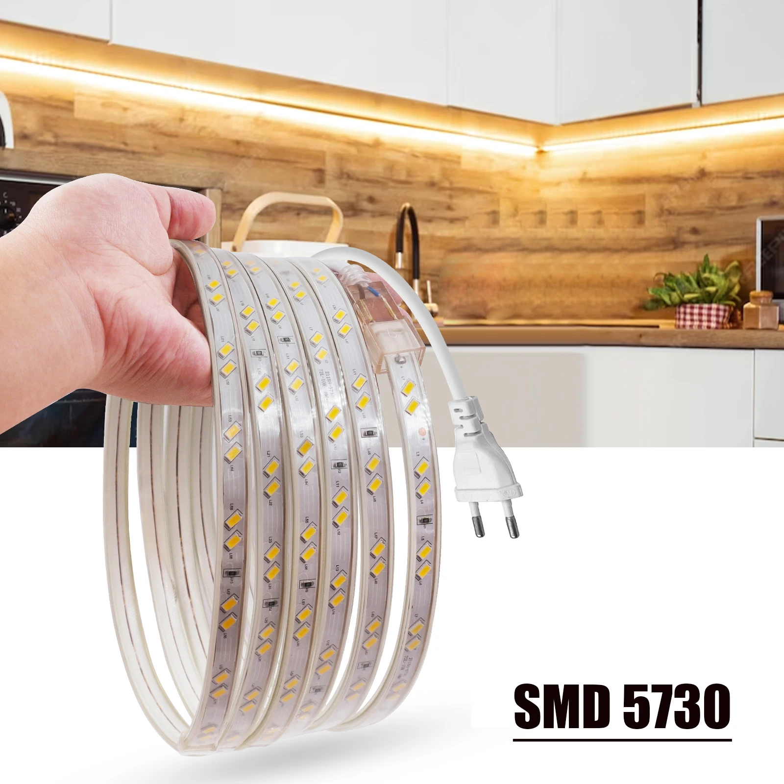 

SMD 5730 LED Strip AC 220V 240V Waterproof 3000K 6000K Home Garden Decor Flexible Ribbon Tape Light Strip