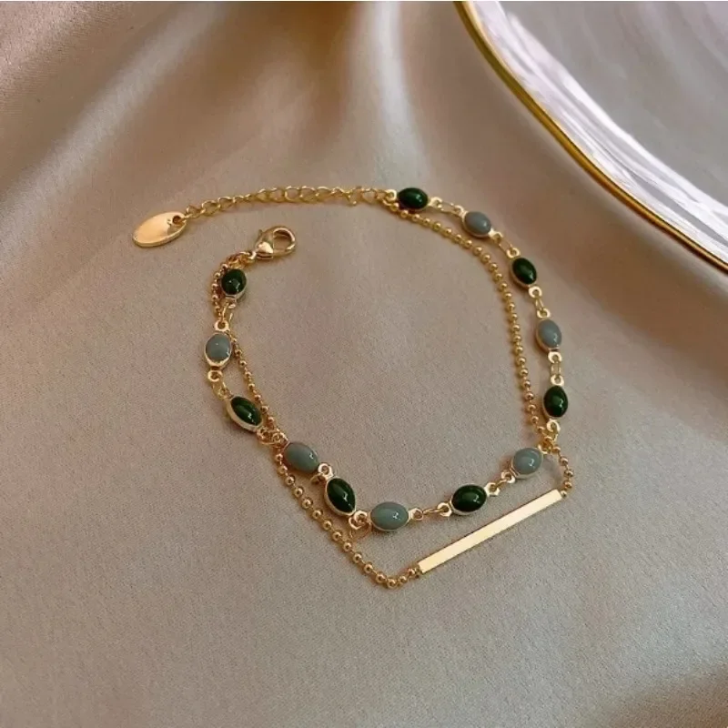 

Женский двухслойный браслет с бусинами, регулируемый браслет золотого цвета с кристаллами, Ювелирное Украшение в подарок