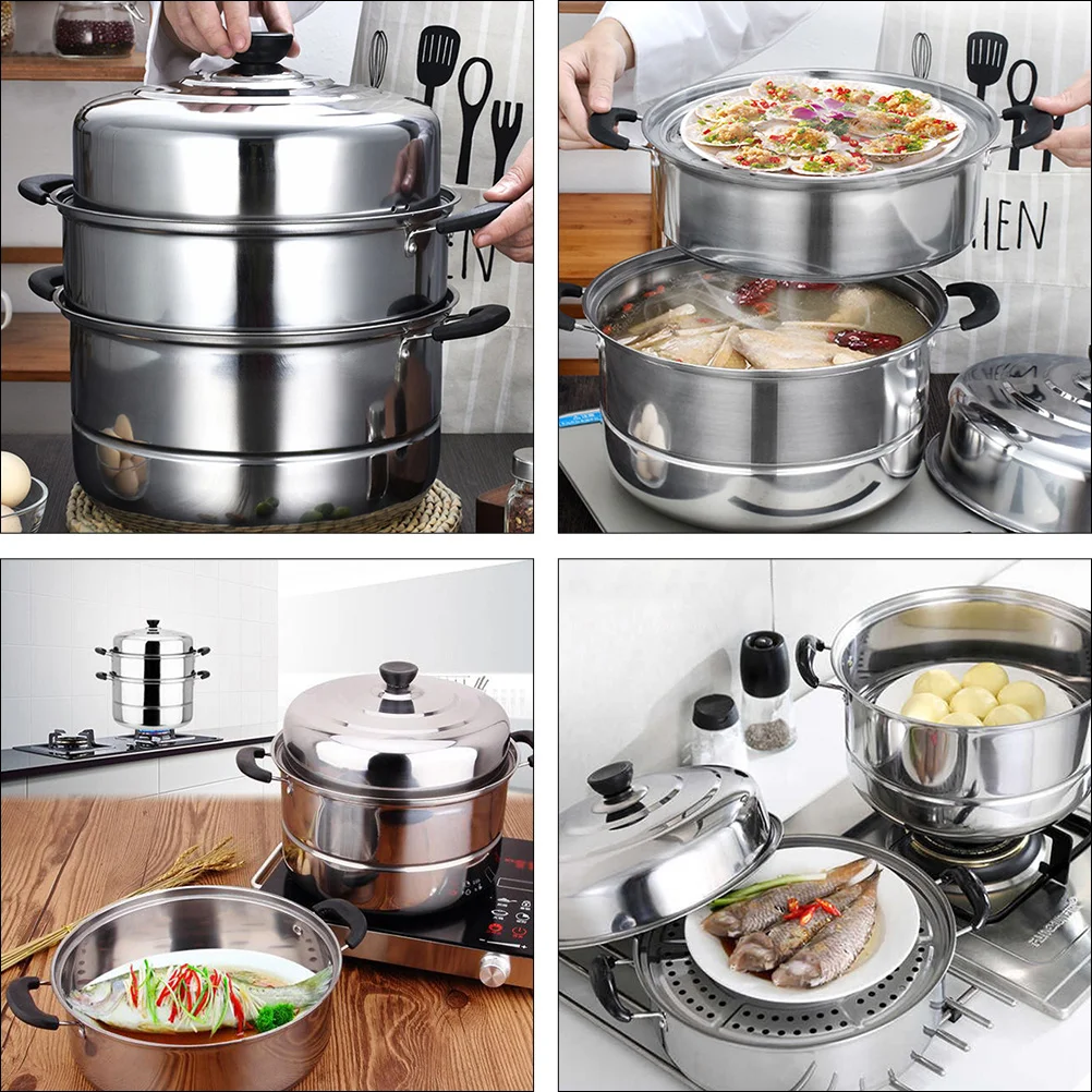 VENTION Large Steamer for Cooking, 3 Tier Steamer Pot, 13 2/5 Inch  Stainless Steel Steamer, Steam Pots for Cooking