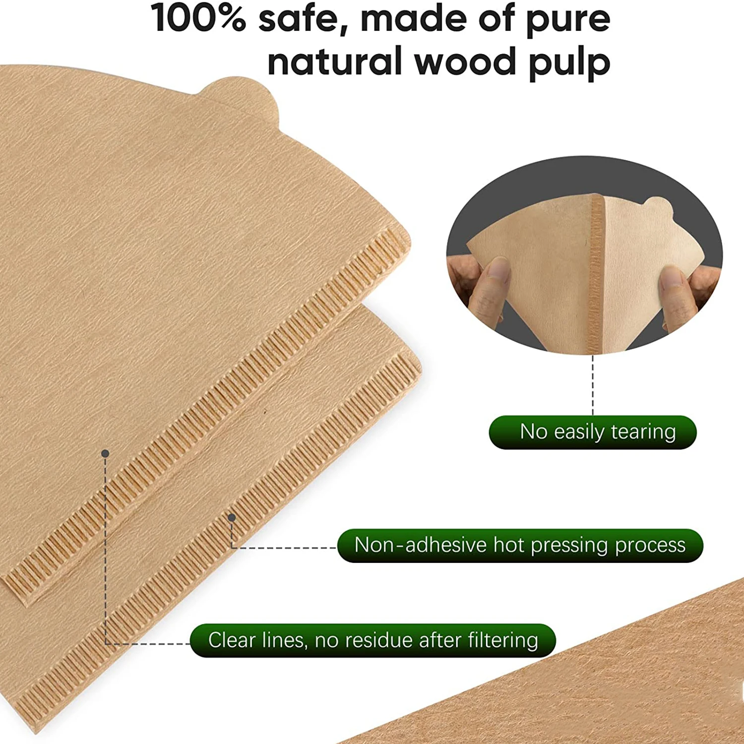 Coffee Filter Cone Coffee Filters 100 Count 1-4 Cups Unbleached Natural