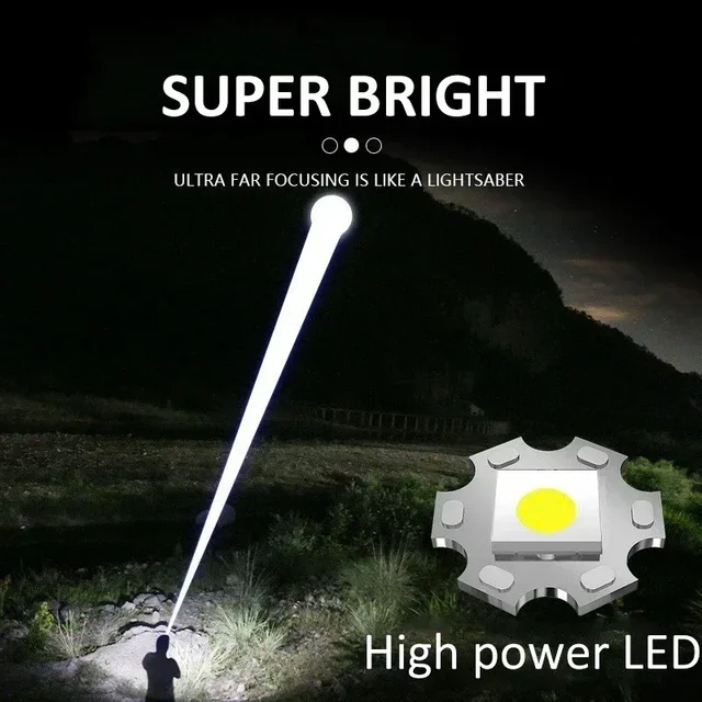 2000LM Self Defense LED Flashlight ABS Torch with Digital Display Portable TYPE-C Rechargeable Flashlights for Camping Hiking 4