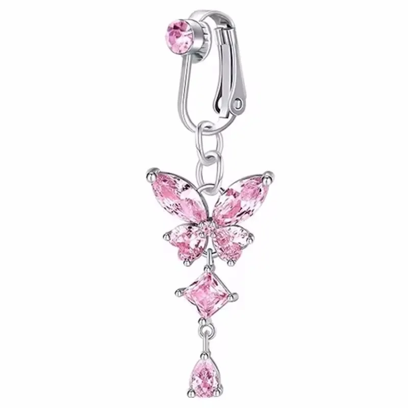 Clip on Belly Button Ring Butterfly Copper Zircon Fake Belly Piercing Umbilical Navel Body Jewelry