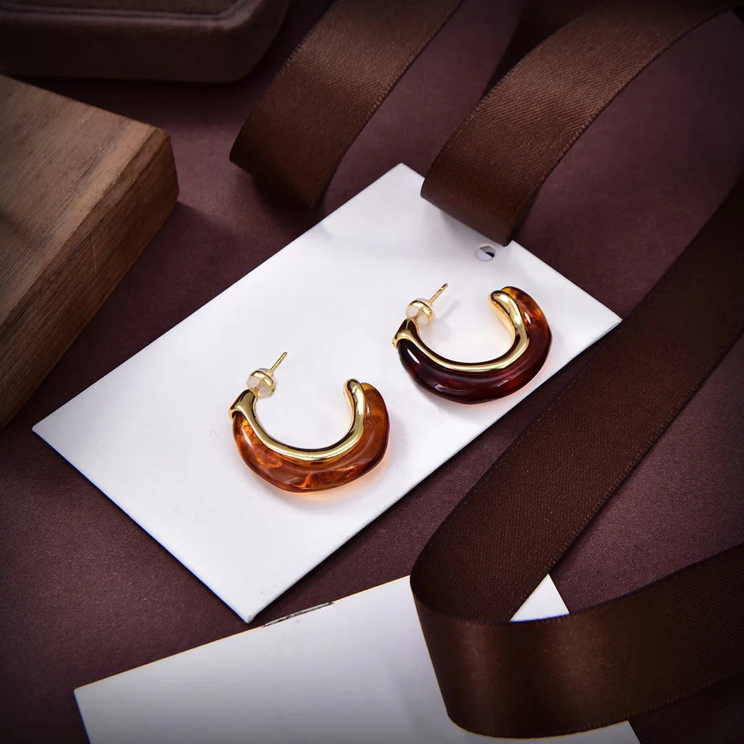 Vintage Amber Resin Hoop Earrings Letter C Earrings Jewelry For Women