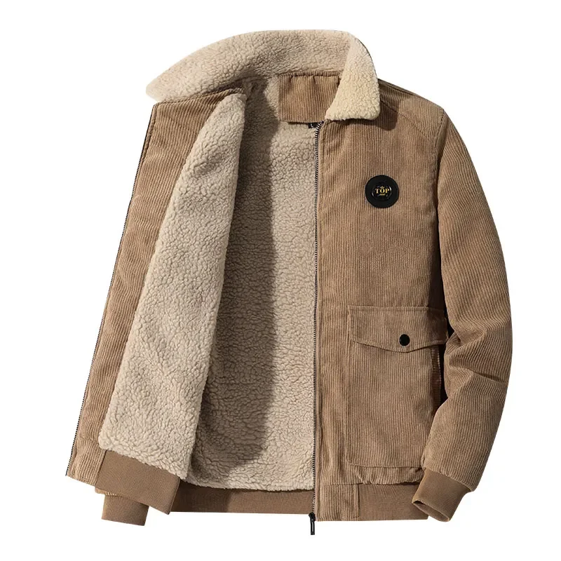 

Зимняя флисовая куртка для мужчин, новинка 2023, теплое плотное вельветовое пальто с меховым воротником, мужская куртка, Повседневная модная уличная ветрозащитная верхняя одежда для мужчин