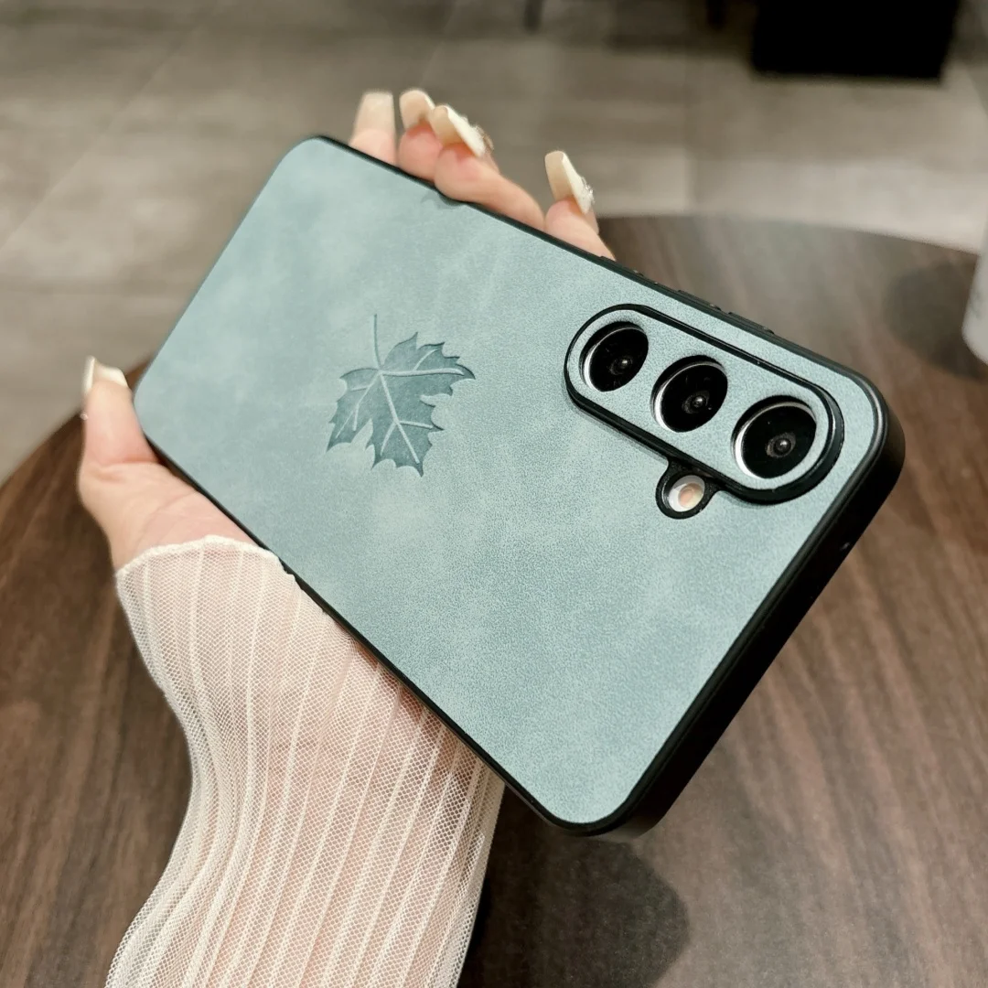 Retro Maple Leaf Pattern PU Leather Phone Case with Silicone Cover