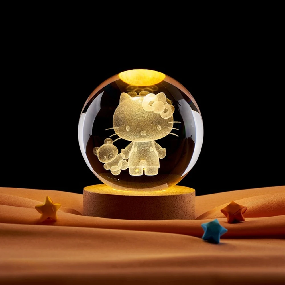 스티칭  도라에몽 A Dream 헬로 키티 크리스탈 볼, 3D 크리스탈 행성 야간 조명 레이저 조각 생일 선물, 6cm