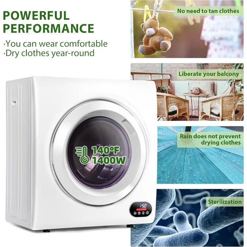 Compact Laundry Dryer,Front Load Stainless Steel Clothes Dryers with Exhaust Pipe,1500W,LCD Control Panel Four-Function Portable