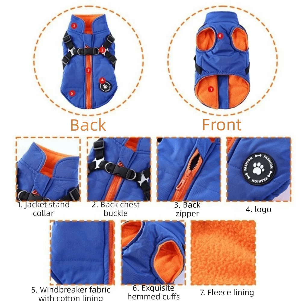 강아지 옷 조절 가능한 강아지 다운 옷 따뜻한 두꺼운 겨울 강아지 옷 방풍 부드러운 강아지 재킷 겨울용