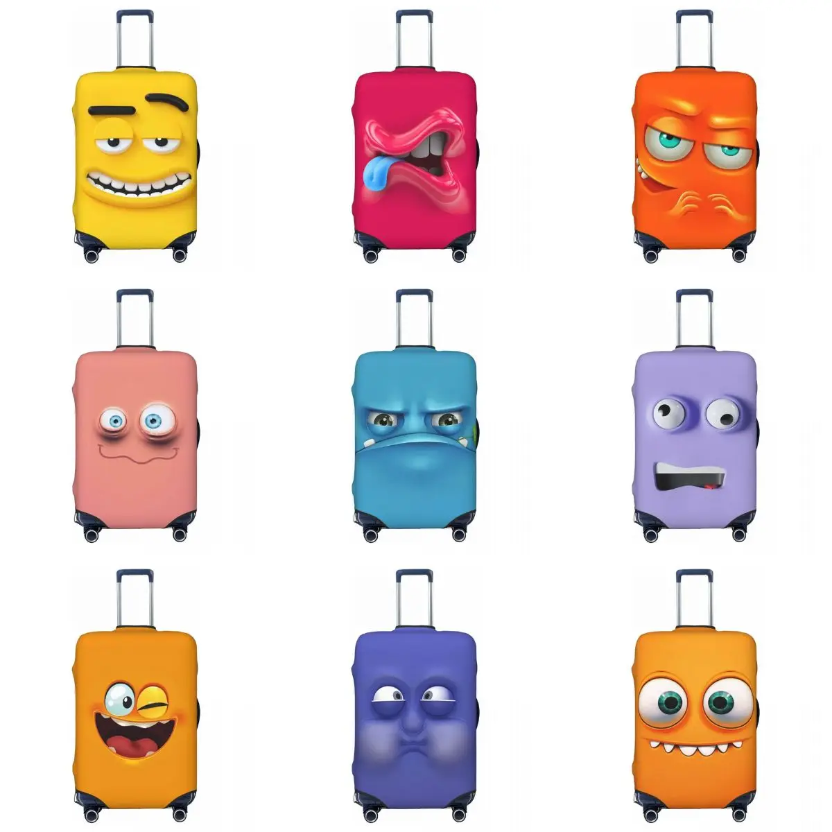 Funny Expression Suitcase Cover Yellow Face Animation Travel