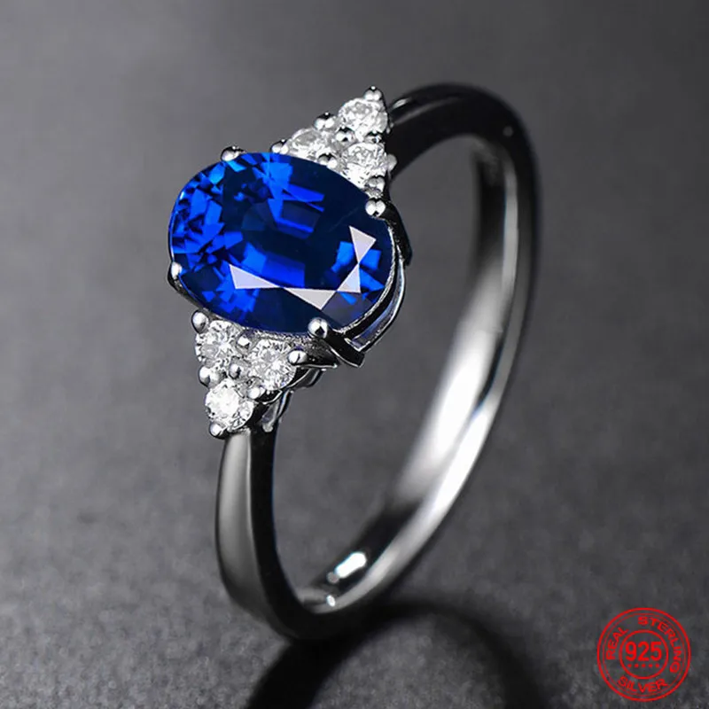 

925 Silver Round Sapphire Ring For Women Fashion Wedding Jewelry