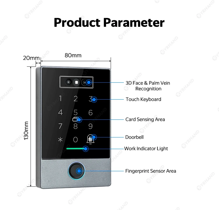 TTLOCK Biometric IP65 Waterproof face 100 Fingerprint Access Control Keypad supp