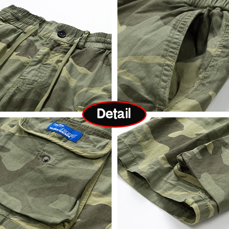 New Men Summer Outdoor Leisure Camouflage Comfortable Shorts Men Elastic Waist Loose Straight High-Quality Design Shorts Male 6