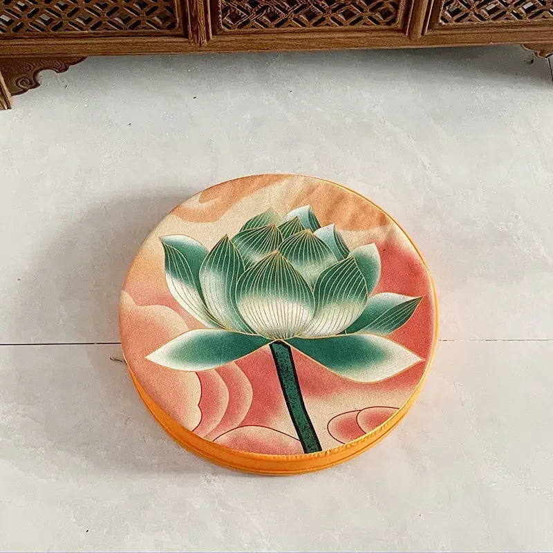 40x5CM Lotus Worship Mat Circular Futon Cushion Flax Printed Futon Meditation Mat coussin fourrure luxe  almohada para silla 4