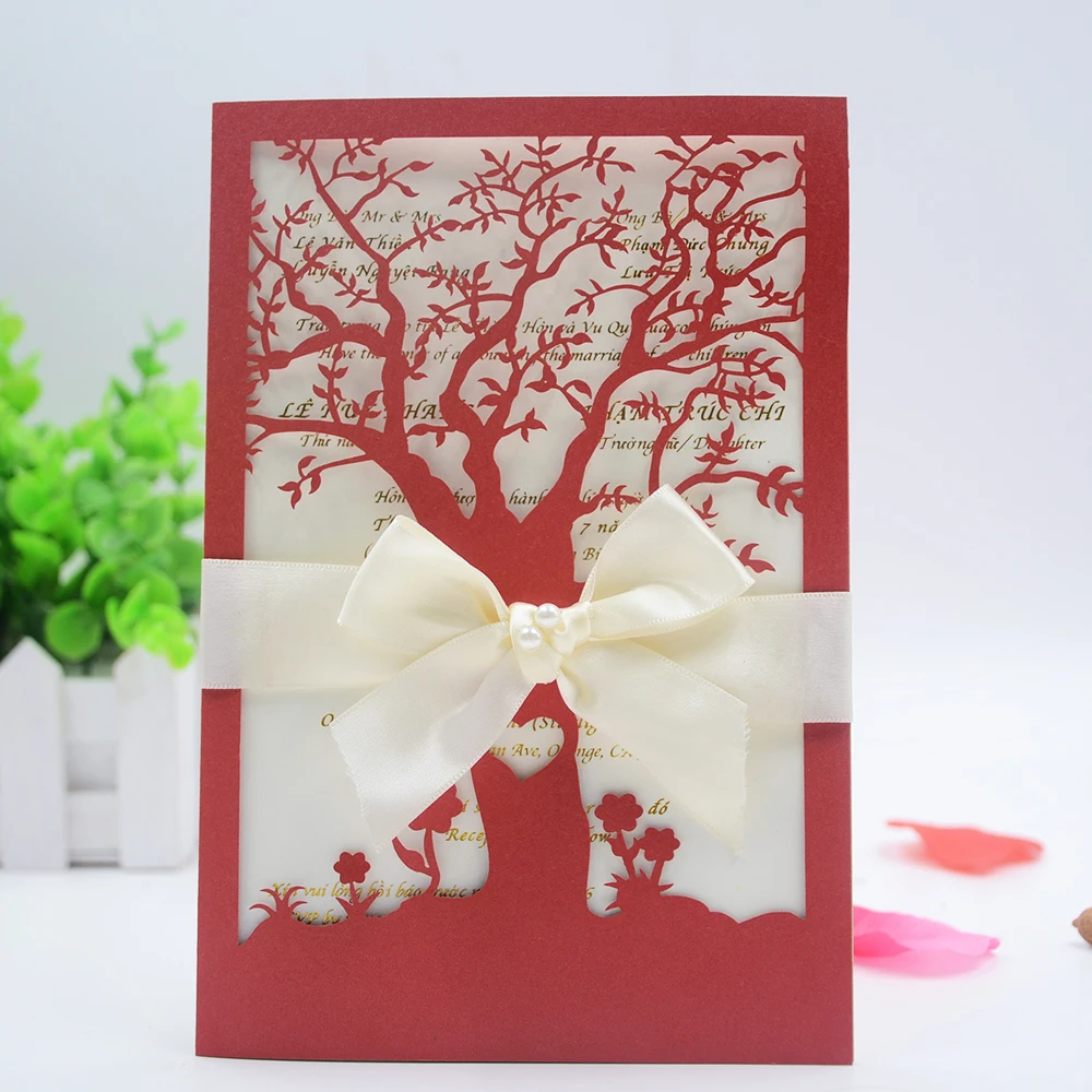10pcs Invitation Cards Wedding Laser Cut Tree Design INC24 with Inner Paper and Envelop
