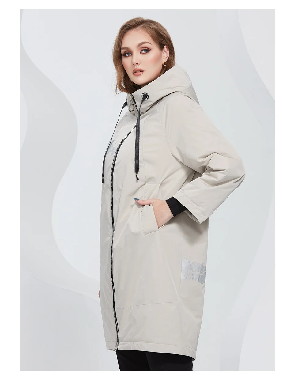 Astrid 2022 Spring Women's Parkas Oversize Long Beige Padded Down Coats Hooded Fashion Print Jacket Outerwear Quilted AM-10177