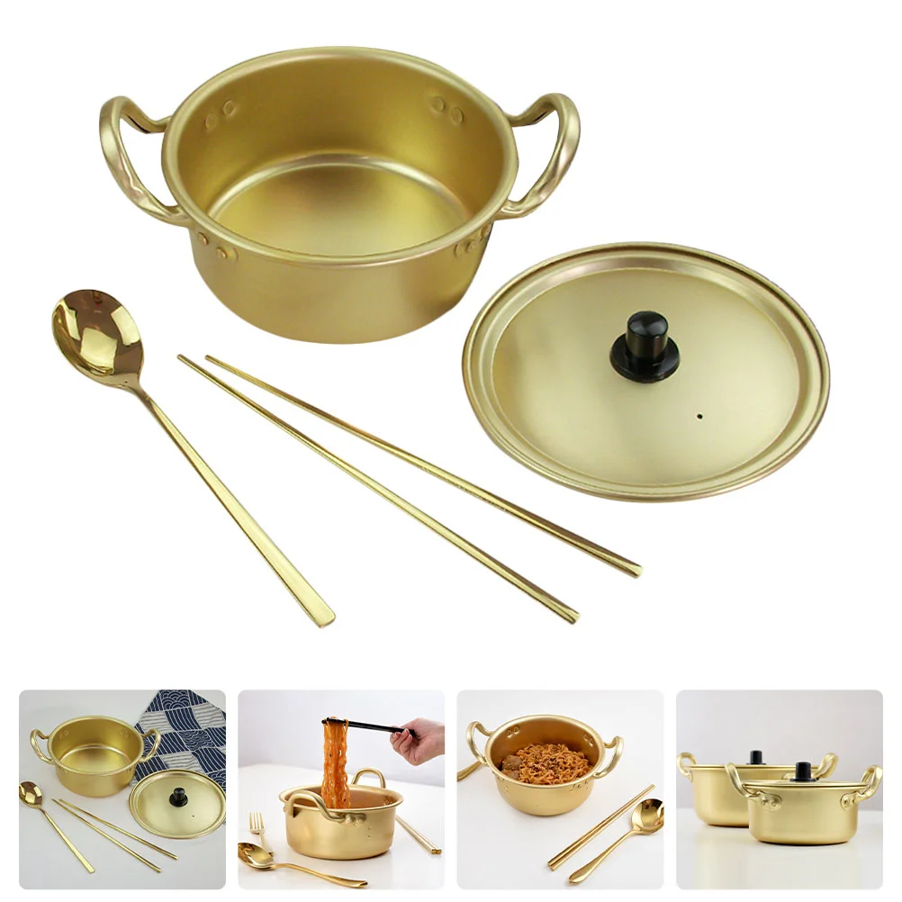 

Korean Instant Noodle Pot Household Camping Ramen Cooking Utensils Aluminum Picnic Yellow Kitchen Cooker