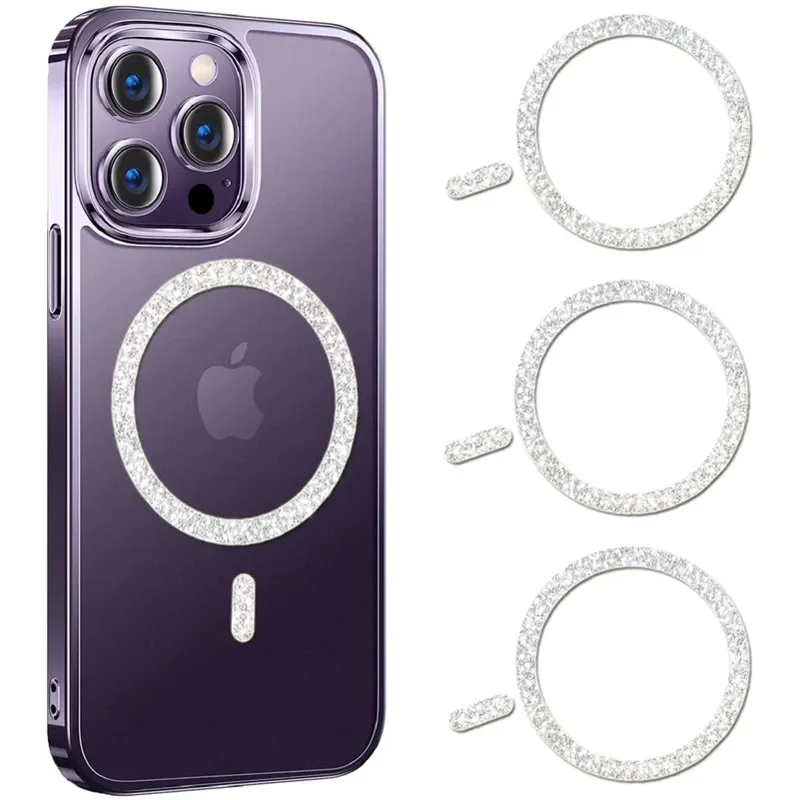 Sparkling Magnetic Ring Stickers: Wireless Charger & Phone Holder Enhancement Set (3-Pack)