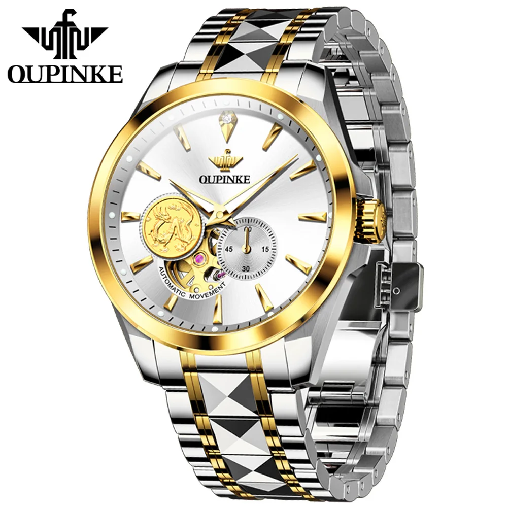 OUPINKE 3260 Watches For Men Hollow Real Gold Dragon Watch Original Luxury Top Brand Real Diamond Automatic Mechanical Man Watch