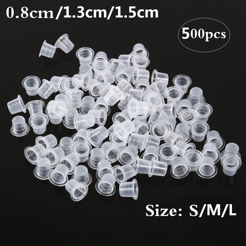 500Pcs 8mm 13mm 15mm Tattoo Plastic Tattoo Ink Cups Permanent Makeup Pigment Container Caps Disposable Holder Tattoo Accessory 10 strips 60 pots empty paint strips paint box pod art crafts plastic storage container pigment container drawing accessory