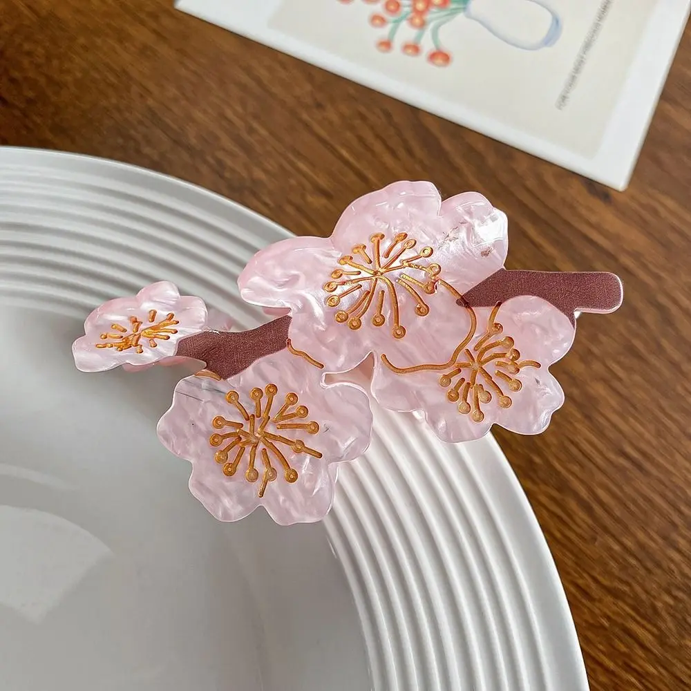 Sweet Acetate Flower Hair Claw Plum Blossom Branch Shark Clip Geometric Korean Hair Clips Mid Size Hairpins