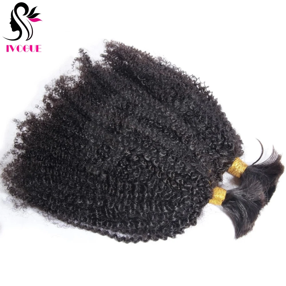 Afro Kinky Curly Human Hair Bulk For Braiding Mongolian Remy Human Hair Extension Hair Bundle No Weft for Women Natural Black