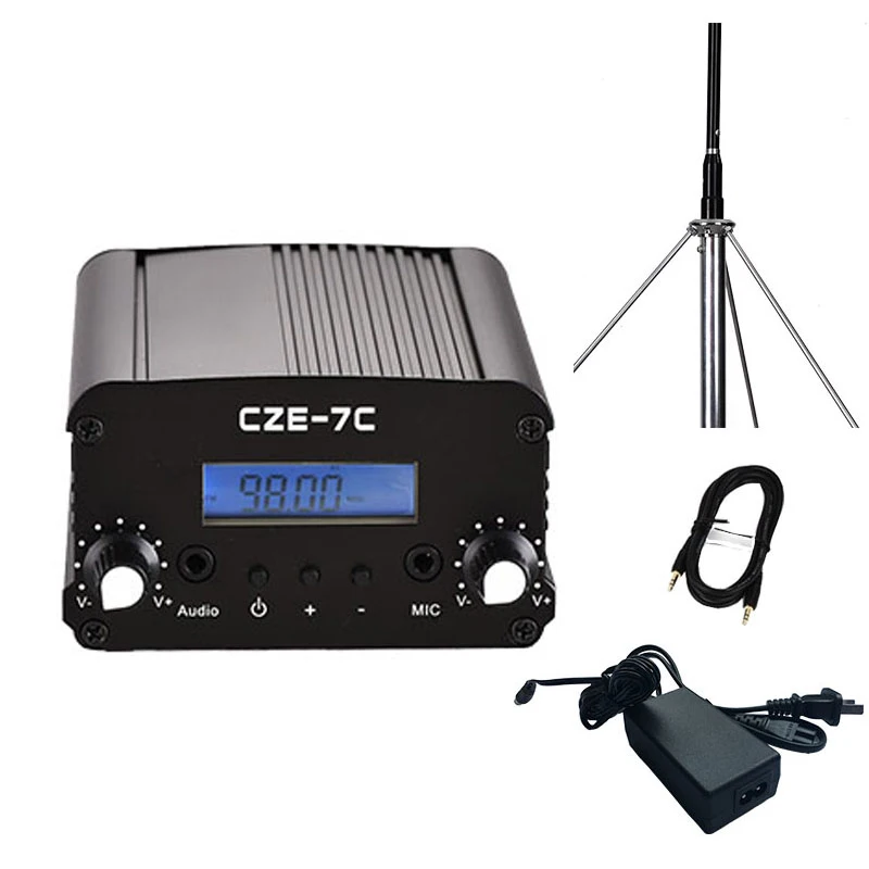 

7w FM Radio Transmitter 3km Long Range And GP-2 Antenna with Cable Completed Kit For Radio Station Church, Meeting, Party