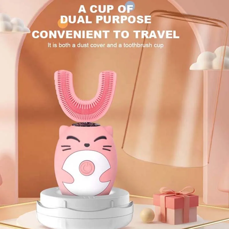 충전식 360도 전동칫솔 휴대용 U자형 부드러운 칫솔모 어린이용 자동 전동칫솔