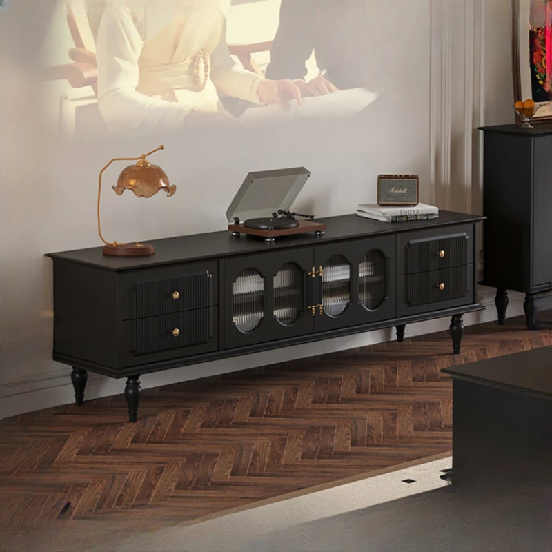 

American solid wood TV cabinet French cream style living room black TV cabinet retro small unit storage cabinet