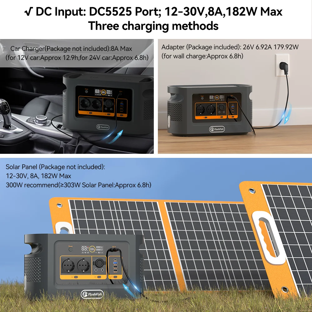 FF Flashfish QE02D Lifepo4 1008Wh Rechargeable Portable Power Station 1200W 315000mAh Solar Generator UPS AC Wireless Battery 5
