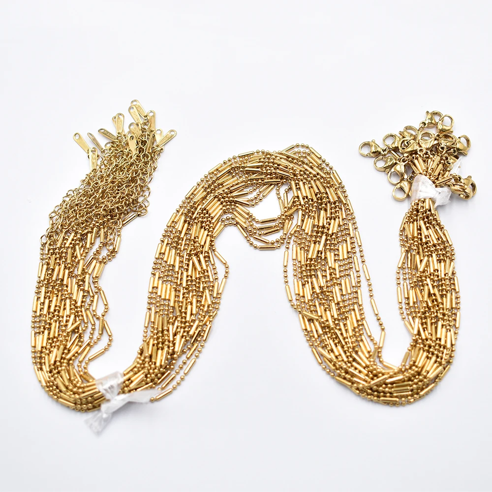 Großhandel 20 Stück/Lot 1,5 mm goldfarbene modische Bambus-Gliederkette aus Edelstahl 40 cm + 5 cm Kette mit Karabinerverschluss DIY Schmuck