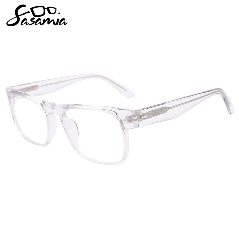 

SASAMIA Unisex Eyewear Acetate Flat Transparent Rectangle Frame Optical Prescription Glasses Wide Temple 4 Colors WD1381