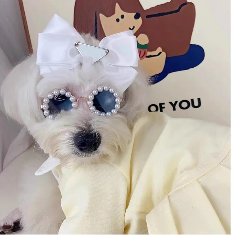 Gafas de sol de perlas de lujo para mascotas, tocado, gafas de sol de perlas para perros pequeños, accesorios para fotos de gatos