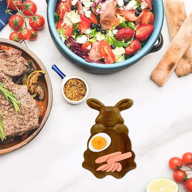 Bunny Serving Tray Bunny Shaped Kitchen Platters Easter Wooden Serving Charcuterie Boards Spring Decorative Snack Cheese Dish 2