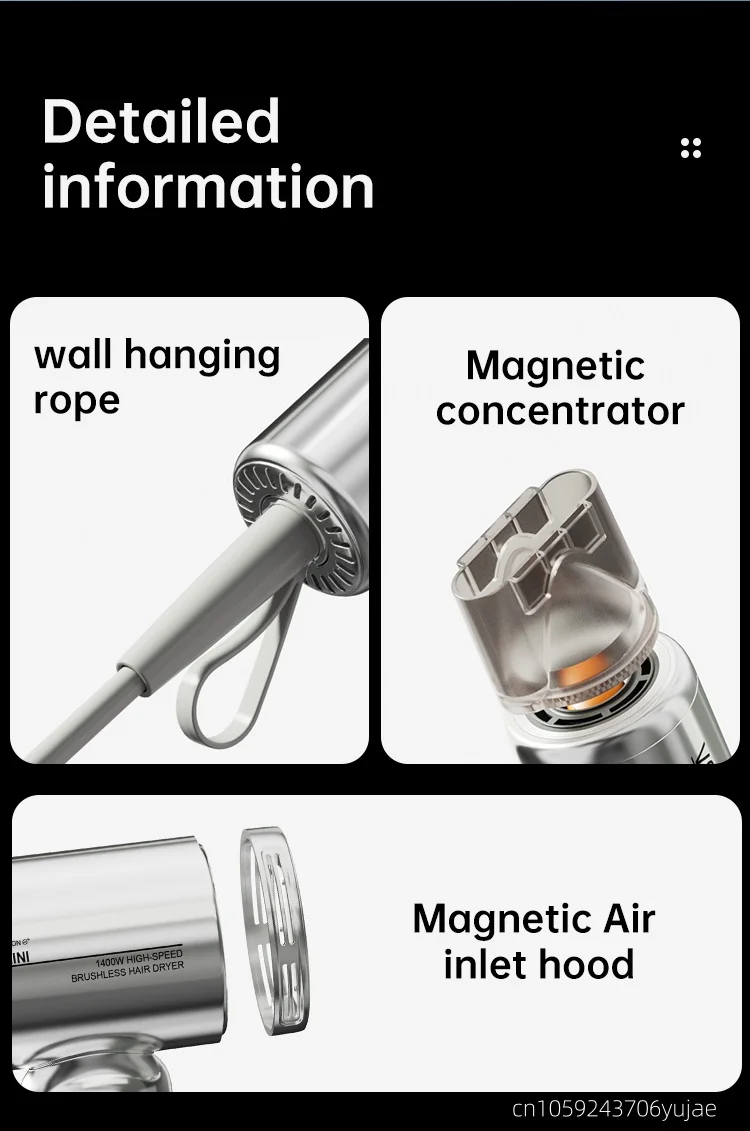 Mini High-Speed Hair Dryer 1400W High-Power Negative Ion Hair Care Portable Home