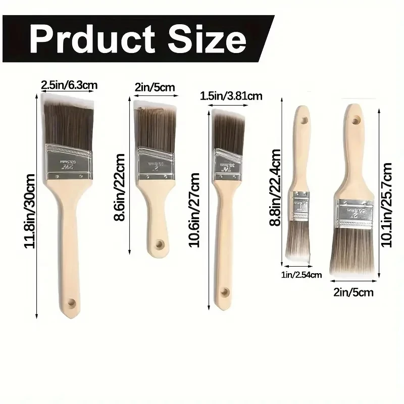 5pcs Paint Brush Set Home Improvement Interior Exterior Corner Brushes For Latex Paints Lacquers Stains Painting Supplies Tool