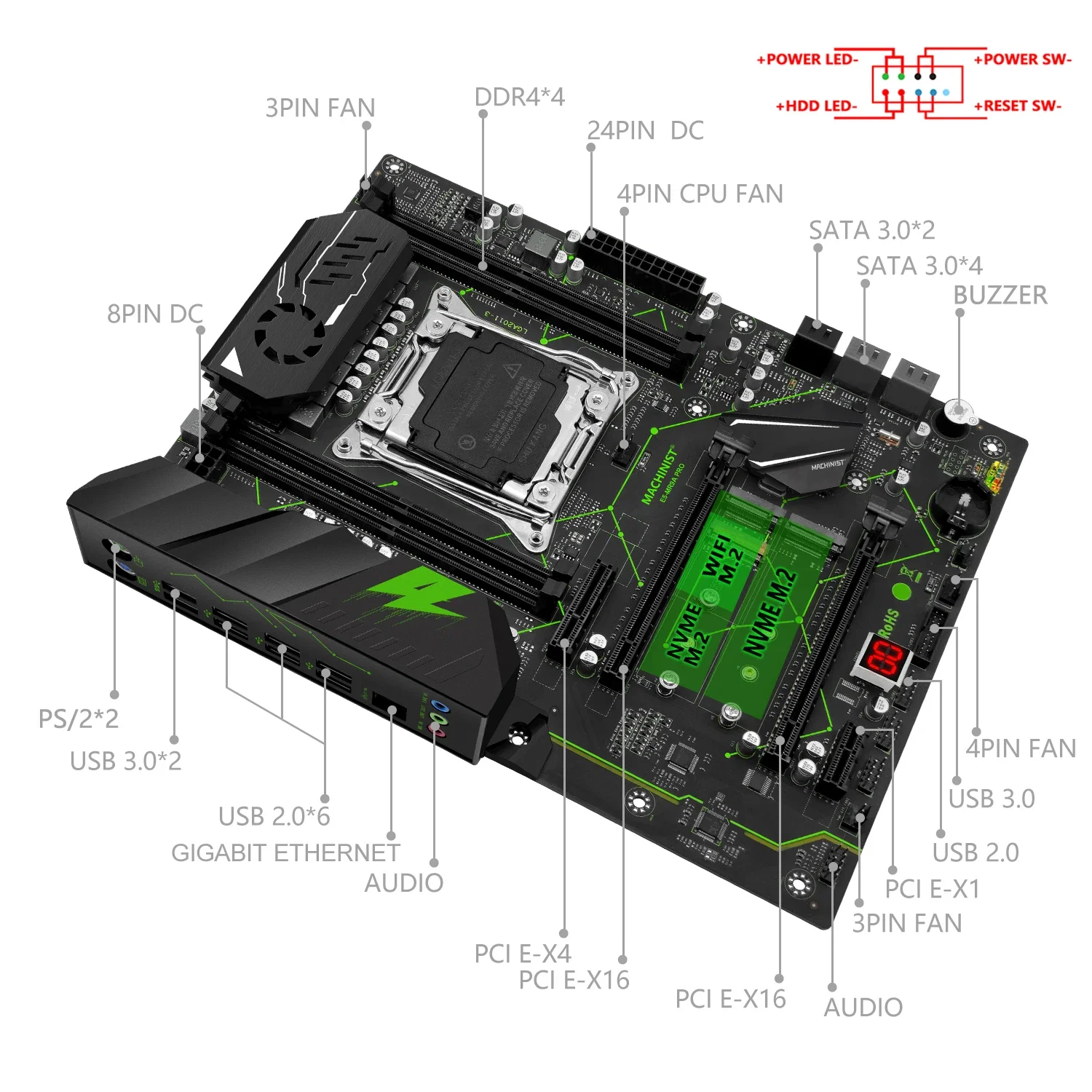 MACHINIST X99 Motherboard MR9A PRO Support LGA 2011-3 Xeon E5 V3 V4 CPU processor DDR4 RAM Four channel Memory NVME M.2 USB 3.0