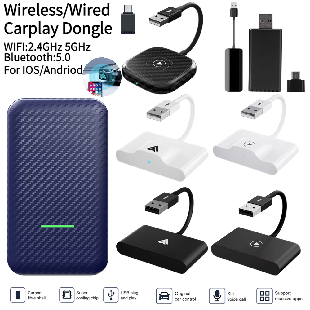 ワイヤレスカーアダプター,wifi付き,Bluetooth QL-CP2A,ドングル,Carplay,AndroidAutoで動作,5.0
