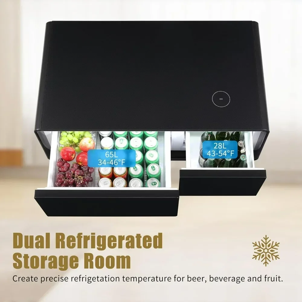 Coffee Table with Built in Fridge, Temperature Control Drawer, Ice Water Interface & Outlet Protection, Smart LED Tea Table 2